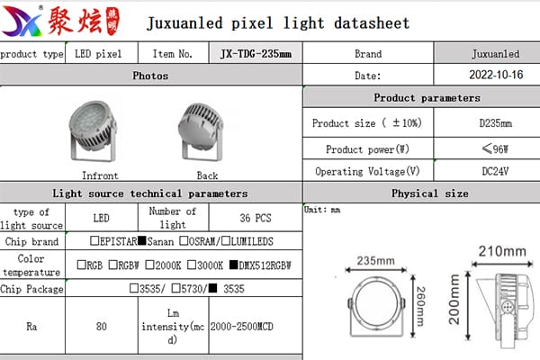 Technical specifications of an LED floodlight